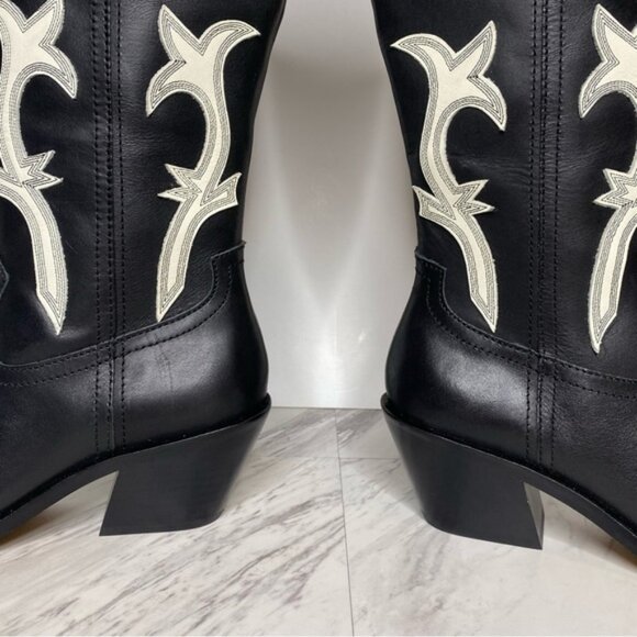 New! Dolce Vita Samare Black White Leather Tall Western Boot 5 - Picture 8 of 15